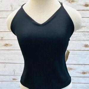 OPERA Women Sleeveless Pullover Size Large V-Neck Black Spaghetti Straps Tanktop